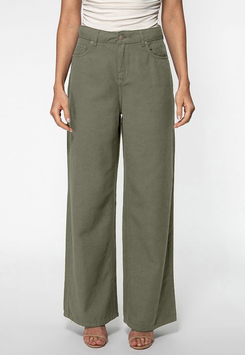 Calça Guess Wide Leg Lyocel Verde Musgo