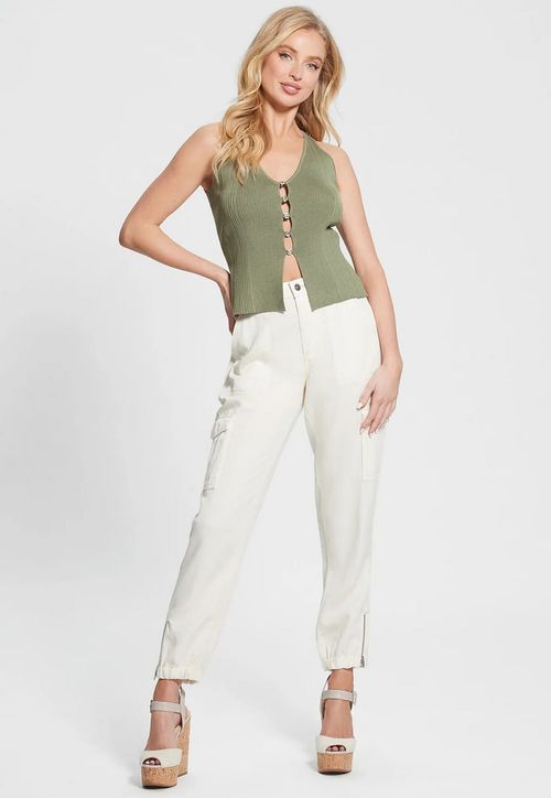 Blusa Eco Tricot Aberta Decote Botões Verde