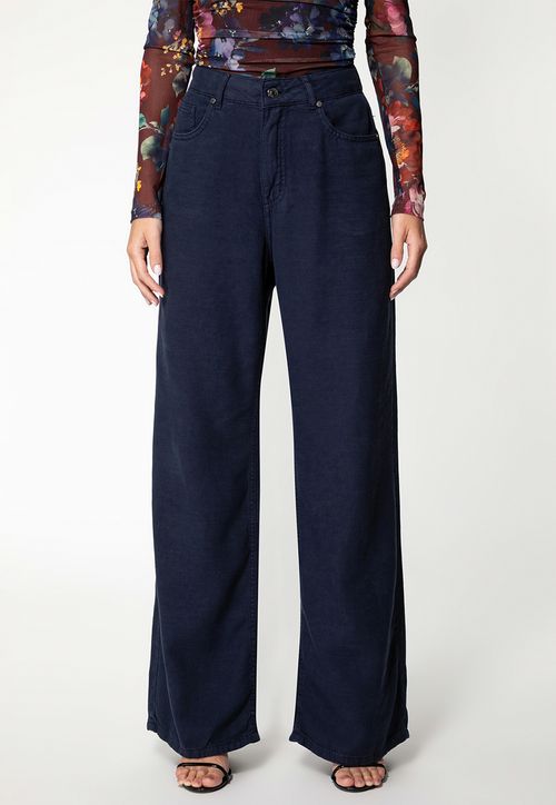 Calça Wide Leg Lyocel Azul Marinho