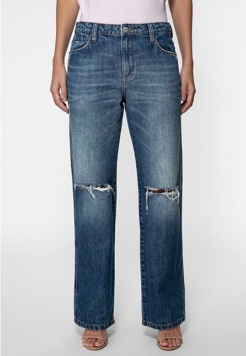 Calça Jeans Straight Leg Rasgos Azul