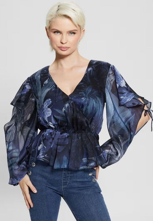 Blusa Babados Manga Longa Eco Azul Escuro