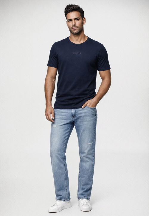 Calça Jeans Guess Tapered Puidos Azul Claro