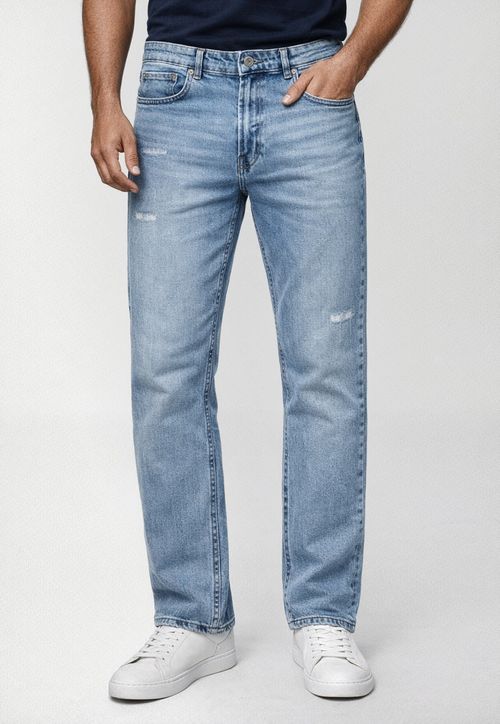 Calça Jeans Guess Tapered Puidos Azul Claro
