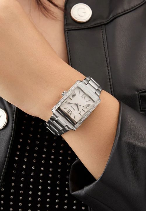 Relógio Retangular Cristais Prata