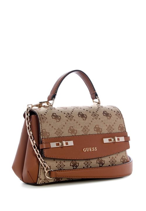 Bolsa Melinda Logo Top Handle Flap Bege