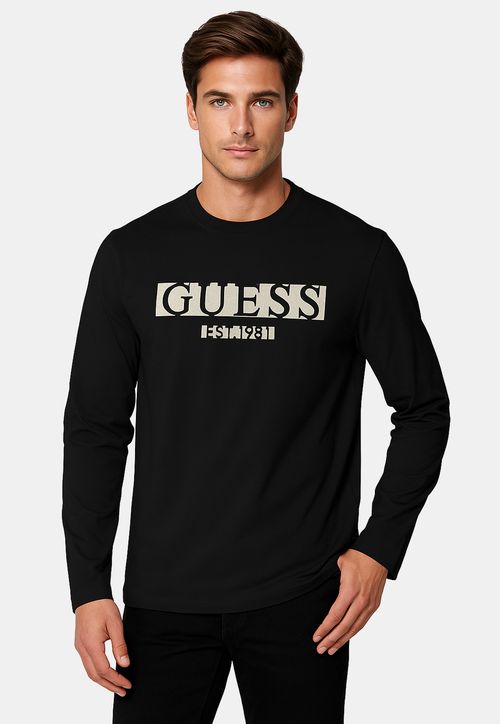 Camiseta Logo Flocado Manga Longa Preto