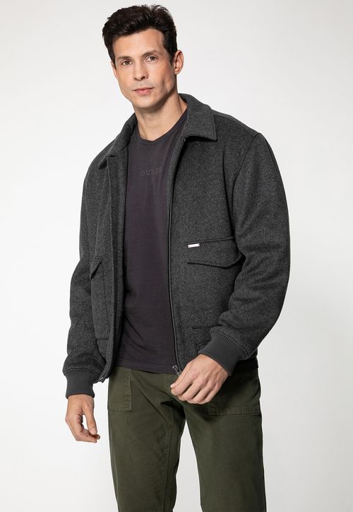 Jaqueta Bomber Lã Eco Cinza Escuro