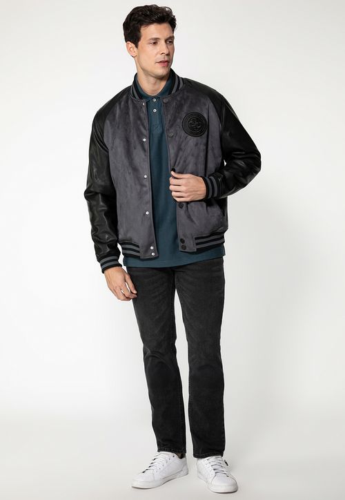 Jaqueta Bomber Suede Eco Cinza Escuro