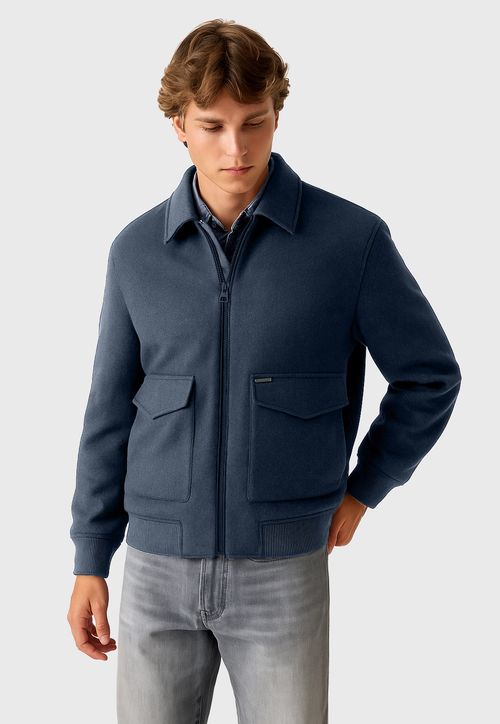Jaqueta Bomber Lã Eco Azul Marinho