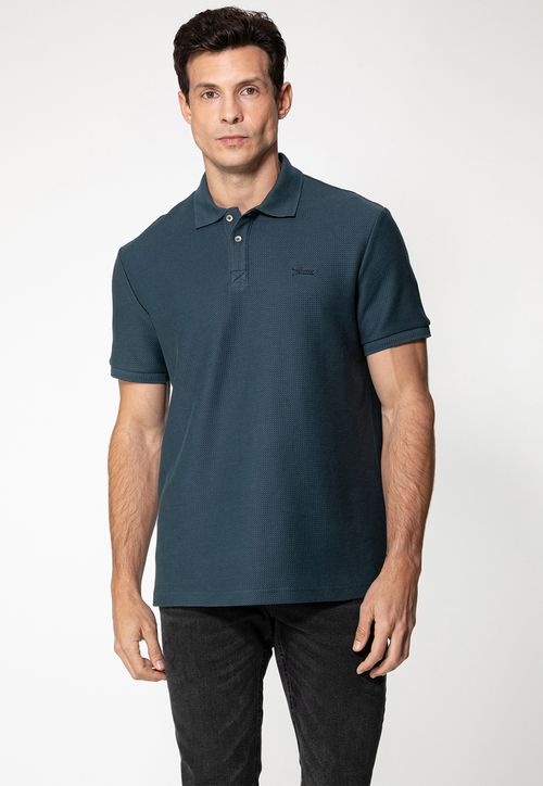 Camisa Polo Logo Cursivo Azul Escuro