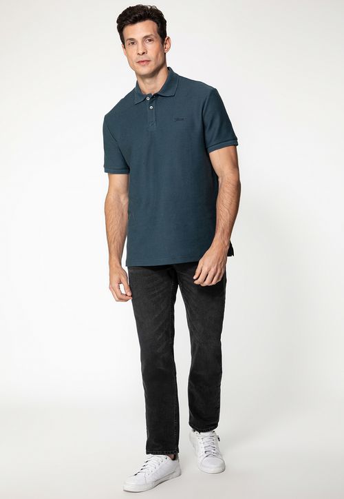 Camisa Polo Logo Cursivo Azul Escuro