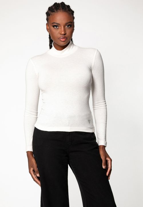 Blusa de Malha Tricot Eco Gola Alta Off White