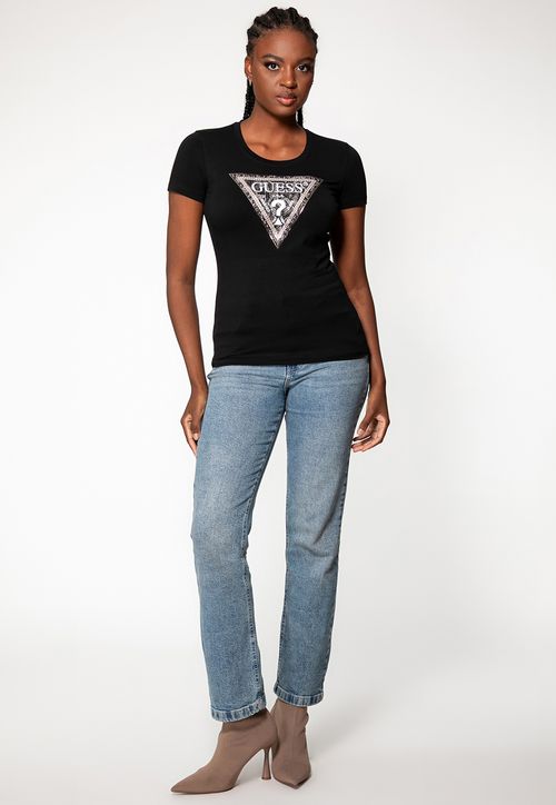 Camiseta Eco Logo Animal Print Cristais Preto