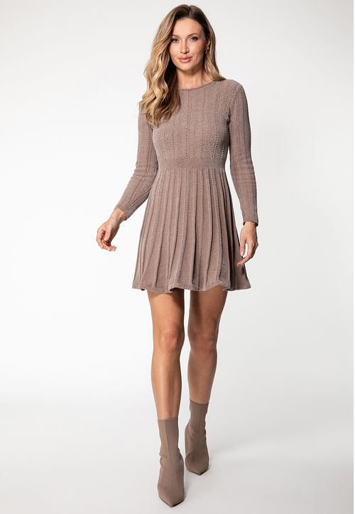 Vestido de Tricot Curto Flare Eco Bege
