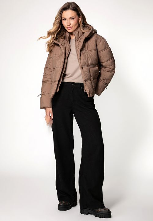 Jaqueta Puffer Capuz Eco Bege