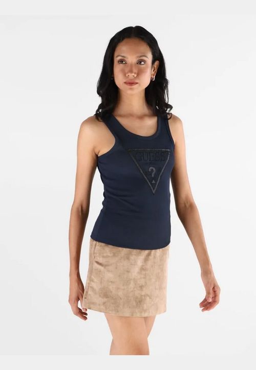 Regata Malha Ribana Logo Bordado Azul Marinho