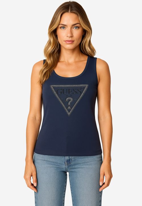 Regata Malha Ribana Logo Bordado Azul Marinho