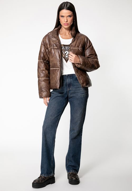 Jaqueta Puffer Washed Marrom