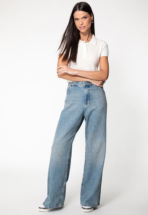 Cropped Polo Tricot Chenille Off White