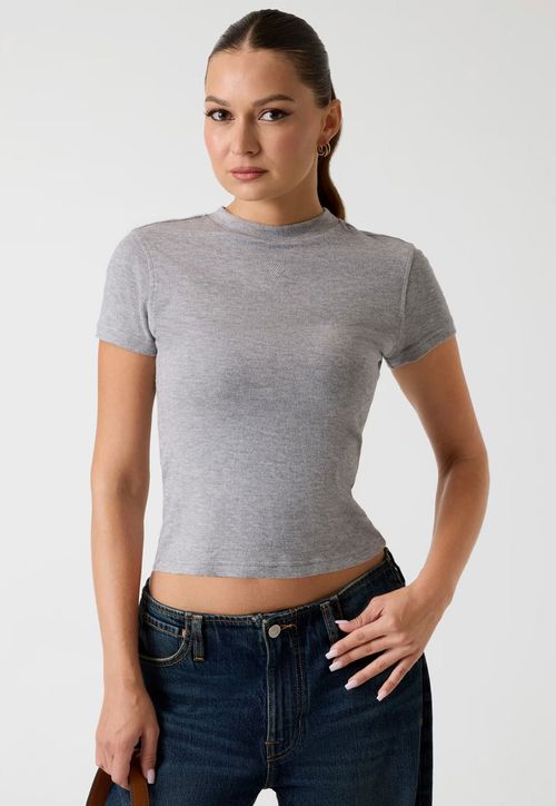 Blusa Eco Manga Curta Hotfix Cinza