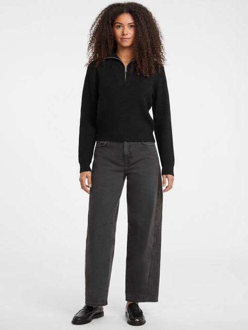 Blusa de Tricot Eco Canelada Zíper Preto