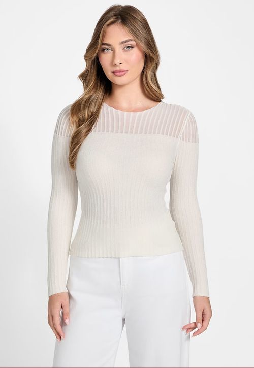 Blusa de Tricot Chenille Manga Longa Off White