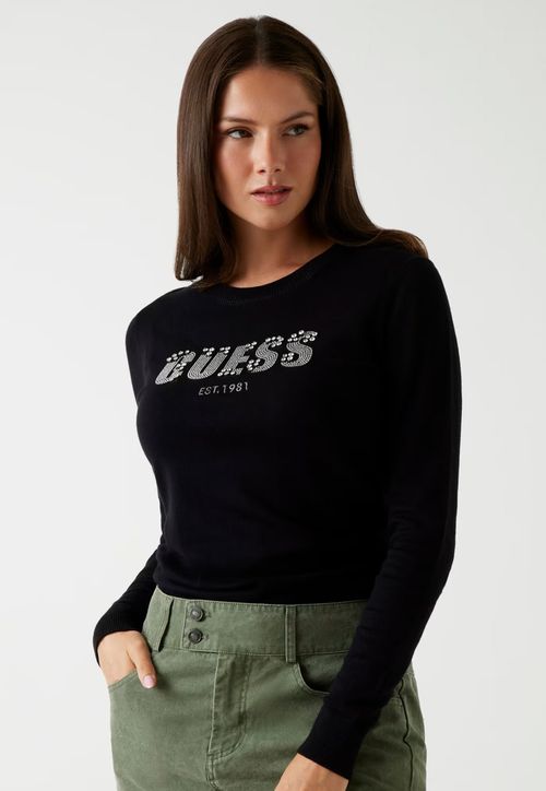 Blusa de Tricot Eco Logo Cristais Preto