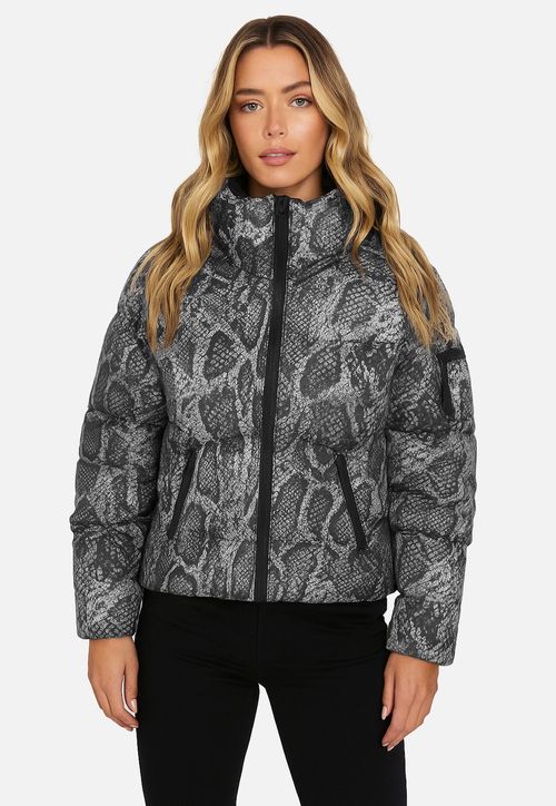 Jaqueta Puffer Eco Animal Print Cinza