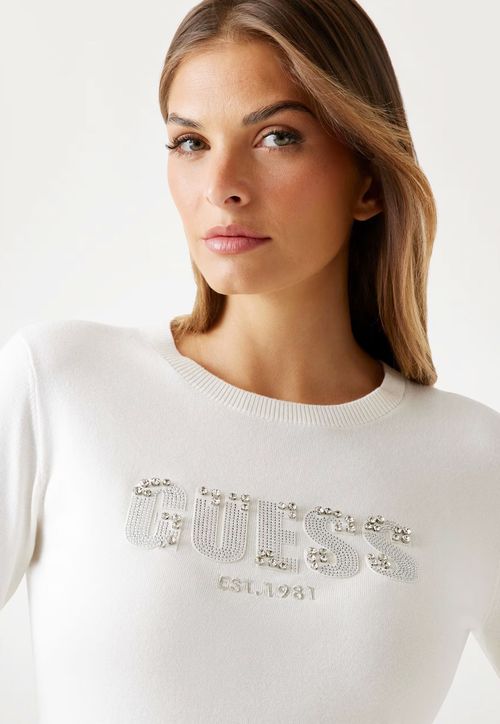 Blusa de Tricot Eco Logo Cristais Off White