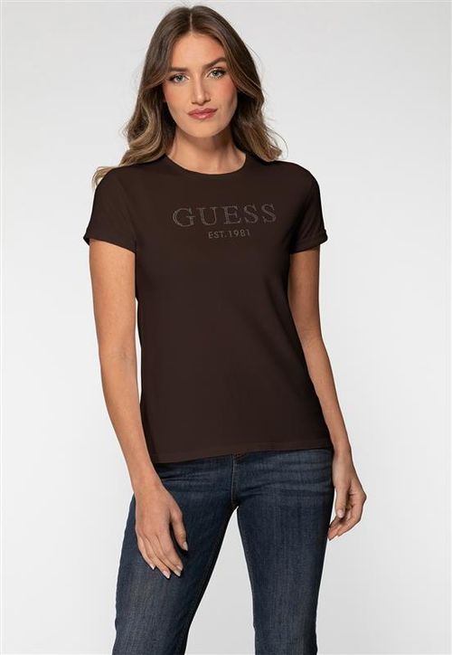 Camiseta Guess Manga Dobrada Hotfix Marrom