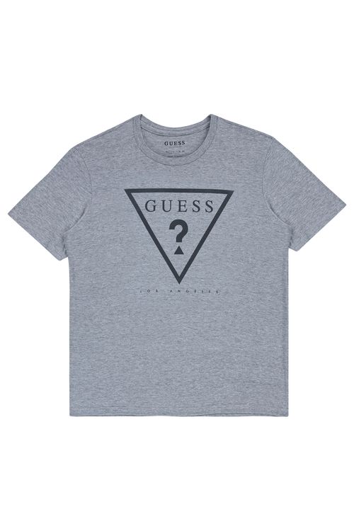 T-shirt Masc Guess Logo Decote Careca Cinza