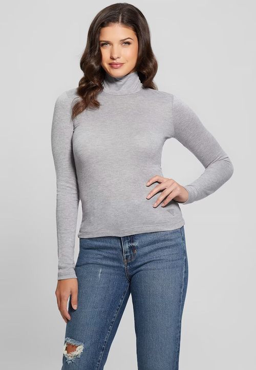 Blusa de Malha Tricot Eco Gola Alta Cinza