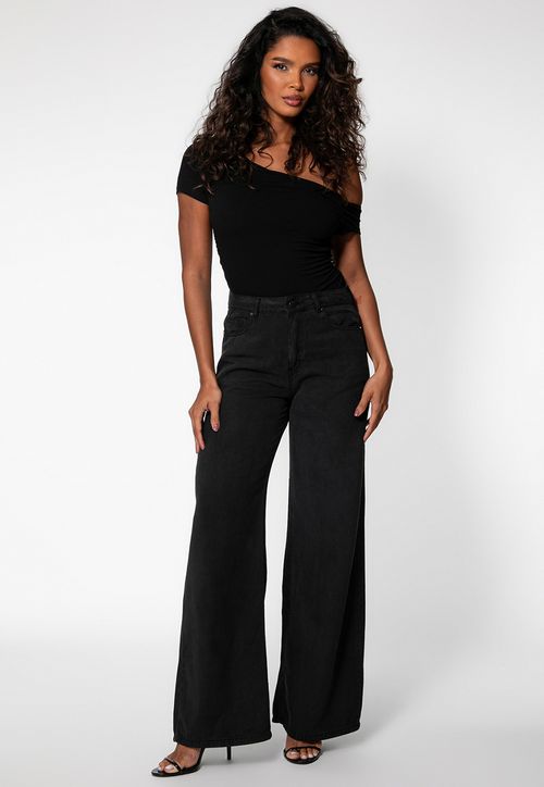 Calça Wide Leg Lyocel Preto Estonado