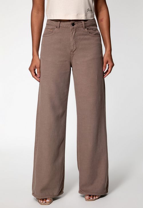 Calça Wide Leg Lyocel Marrom