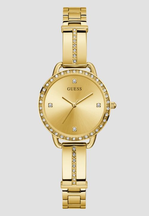 Relógio Redondo Pulseira Cristais Dourado