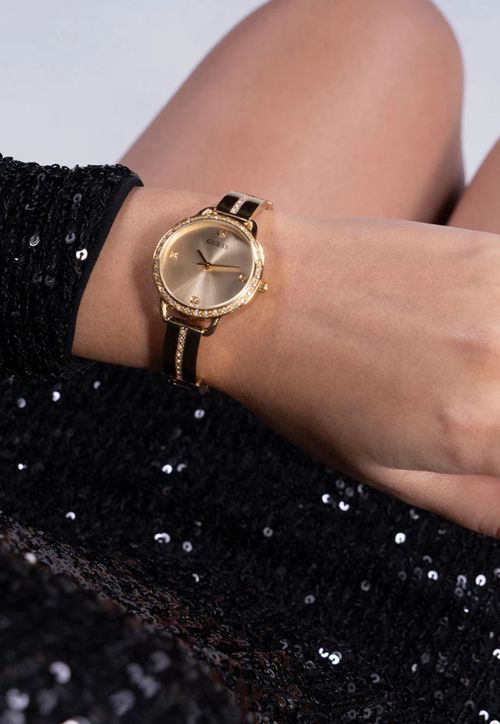 Relógio Redondo Pulseira Cristais Dourado