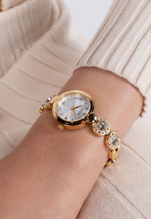 Relógio Redondo Cristais Dourado