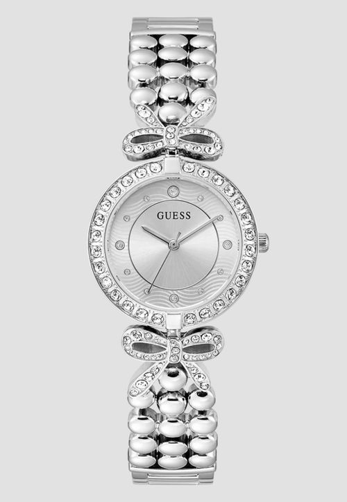 Relógio Redondo Laço Cristais Prata