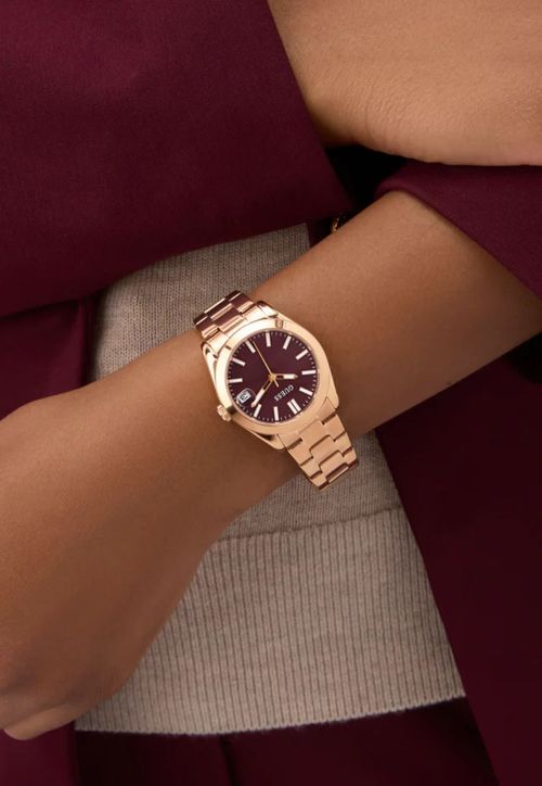 Relógio Redondo Analógico Aço Rosé