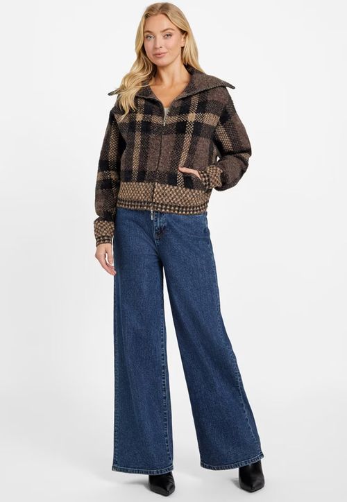 Jaqueta Tricot Ziper Xadrez Marrom