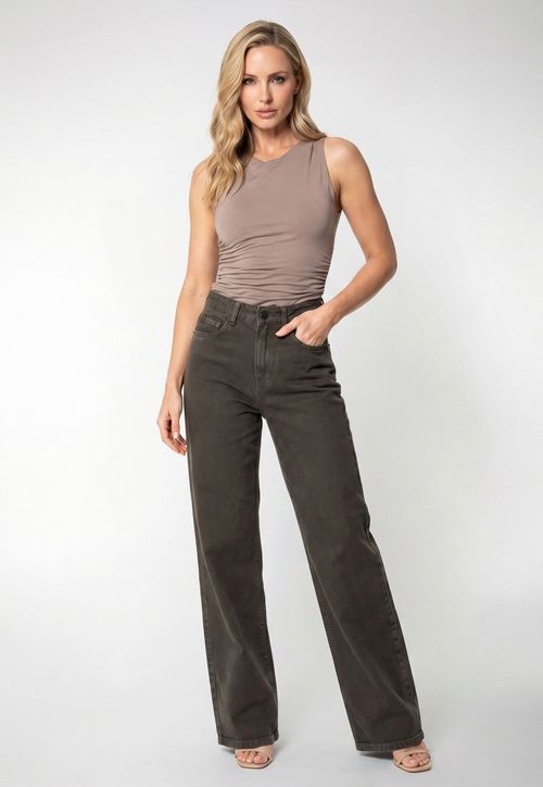 Calça Jeans Wide Leg Marrom