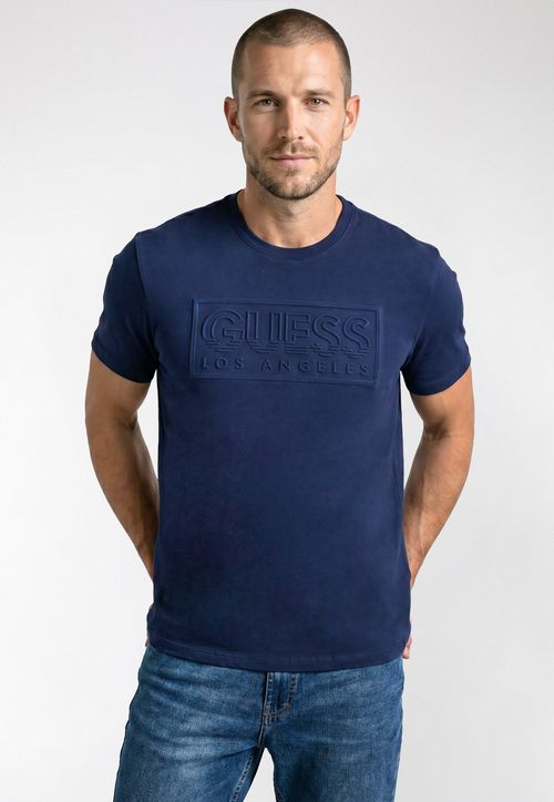 Camiseta Logo Guess Embossed Azul Escuro