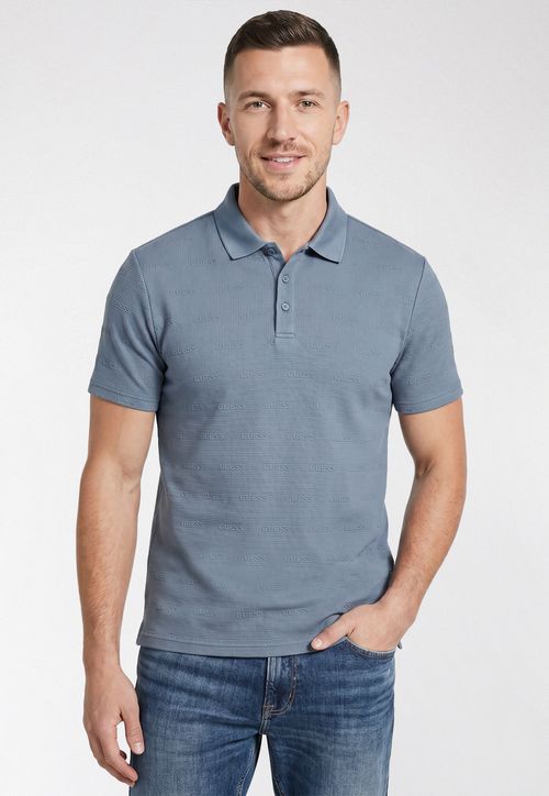 Camisa Polo Texturizada Logo Azul