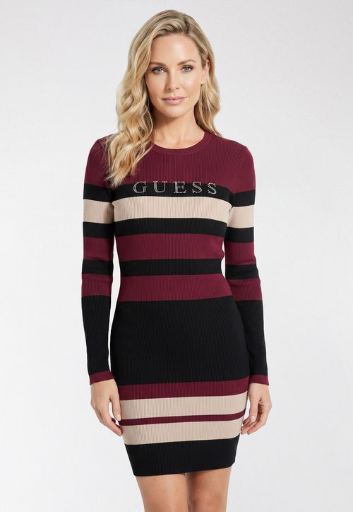 Vestido Tricot Listrado Logo Hotfix Preto