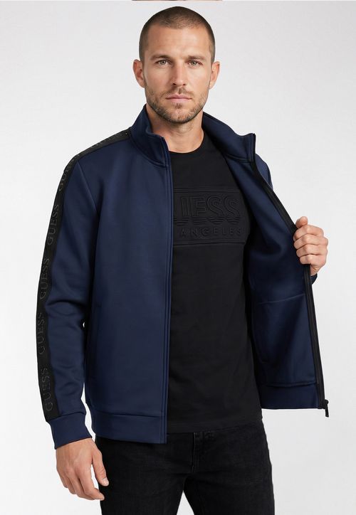 Blusa de Moletom Guess com Zíper Frontal Azul