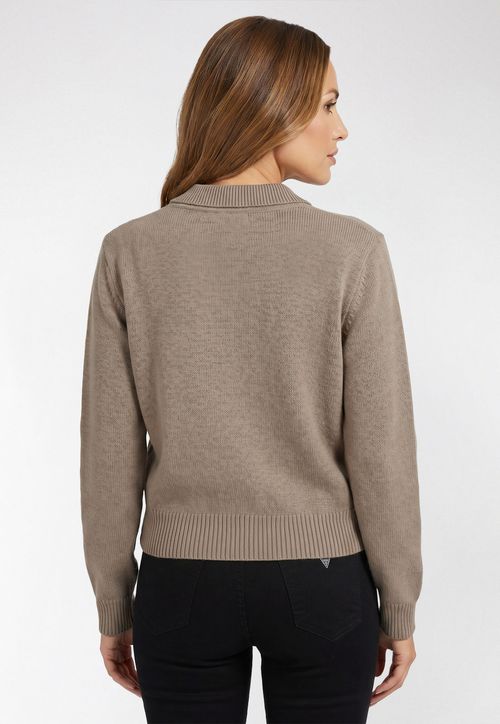 Blusa de Tricot Polo Manga Longa Bege