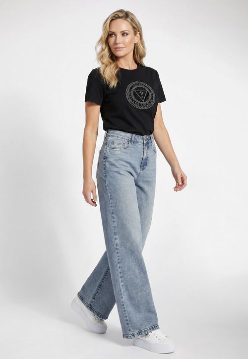 Calça Guess Jeans Wide Leg Azul Claro