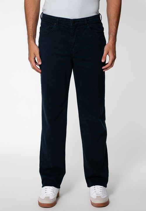 Calça Reta em Sarja Azul Escuro