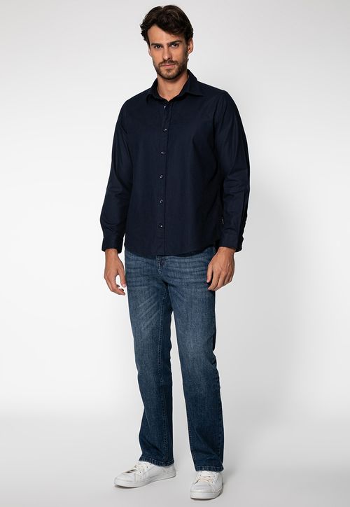 Camisa Manga Longa Sarja Leve Azul Escuro