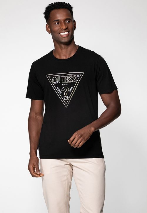 Camiseta Logo Triângulo Colorido Preto